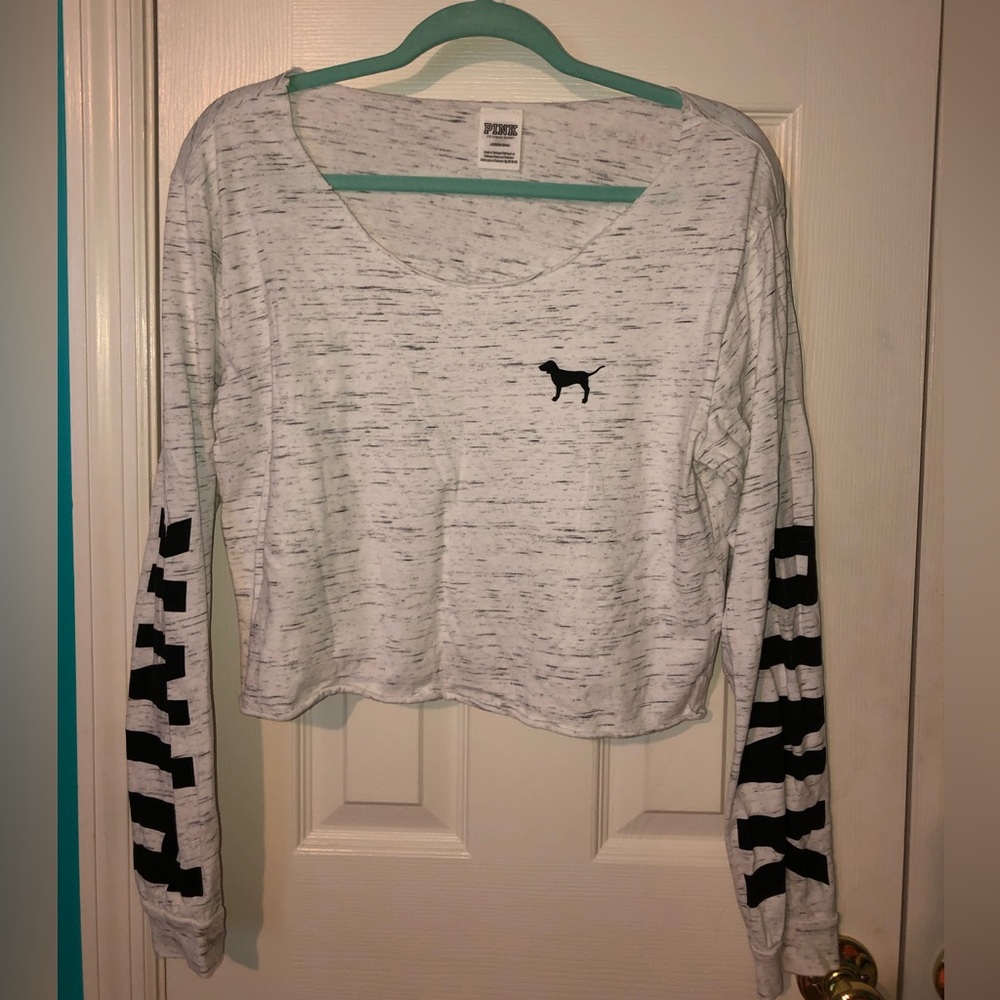 Victoria’s Secret PINK Cropped Top, Size: L, Color: Heather Grey/Black